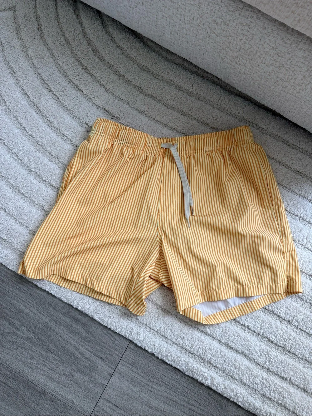 Men's Yellow Pinstripe Swim Shorts - Athletic Beach Trunks